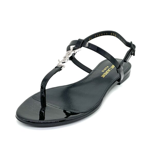 Saint Laurent Cassandra 05 Strass Crystal YSL Thong T Strap Flat Sandals - Picture 7 of 16